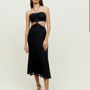 REFORMATION Black Riya Midi Dress